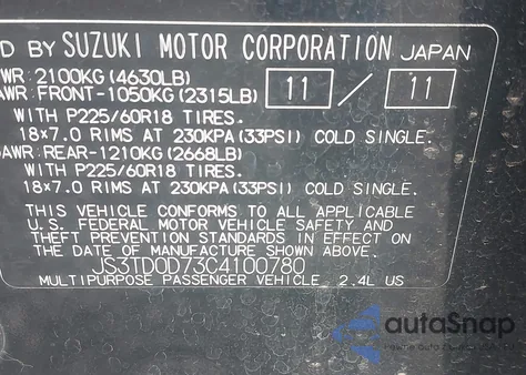 2012 Suzuki Grand Vitara Limited z USA, uszkodzony, nr VIN JS3TD0D73C4100780